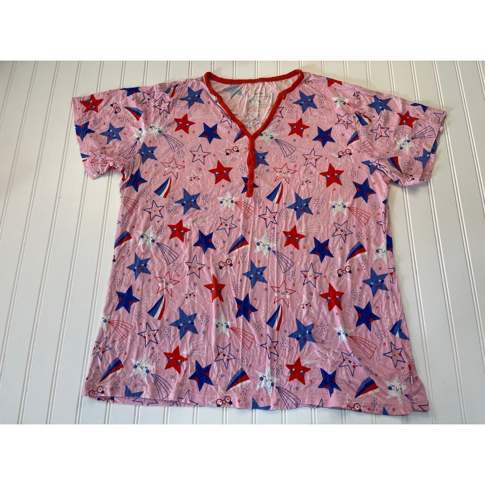 Little Sleepies Bamboo Viscose Star Print Henley Pajama Top Pink XXL Womens